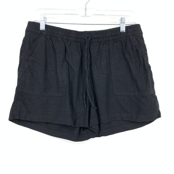 J.Crew Factory Pull On Linen Blend Shorts Womens Sz M Black Drawstring Waist - Picture 1 of 5